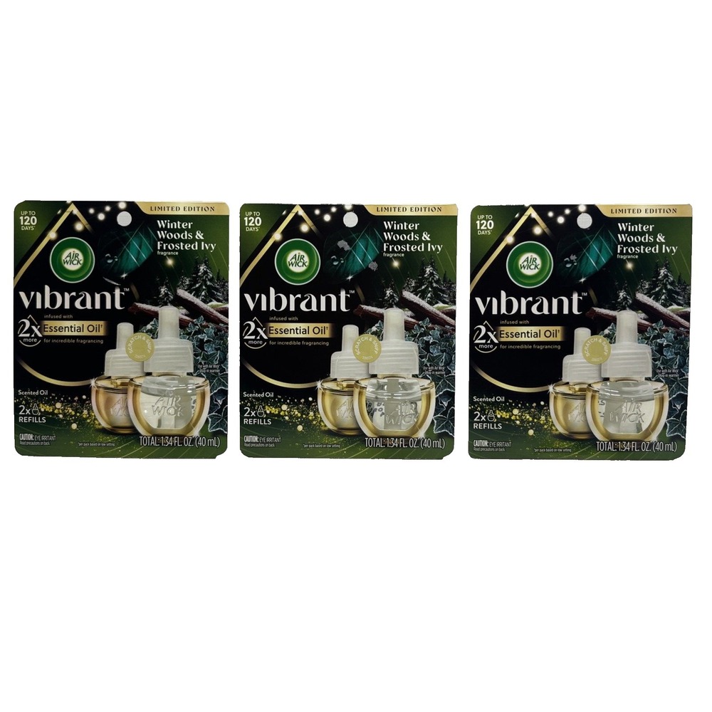 3 X Air Wick Vibrant Plugin Scented Oil Refill 2 ct Winter Woods & Frosted Ivy
